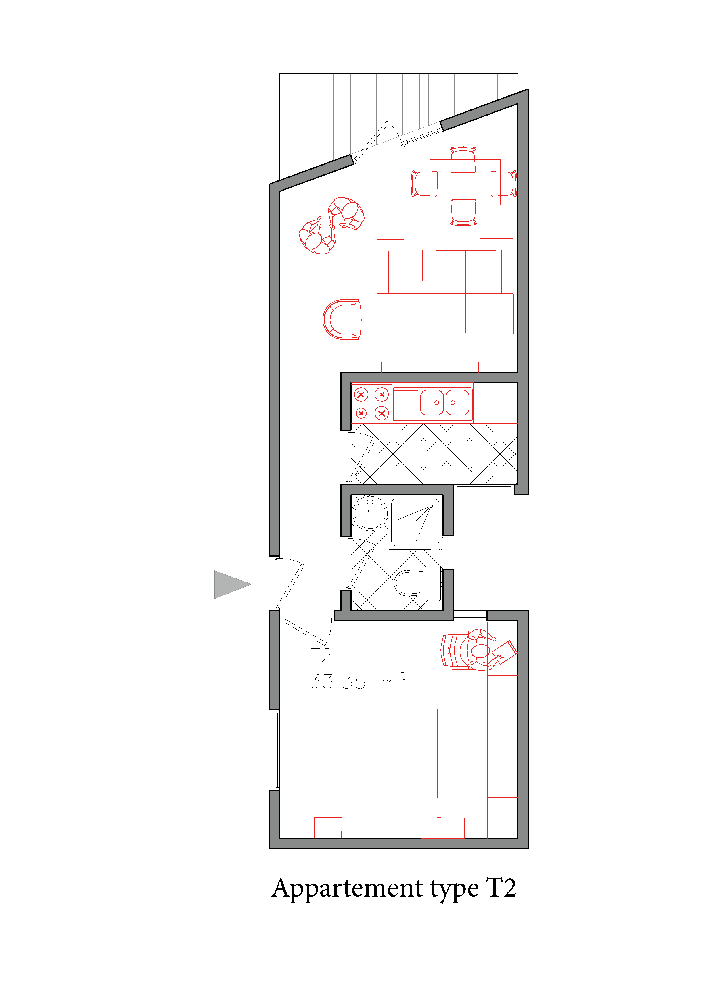 Plan de l'appartement type T2 — Habiter autrement à Ouakam