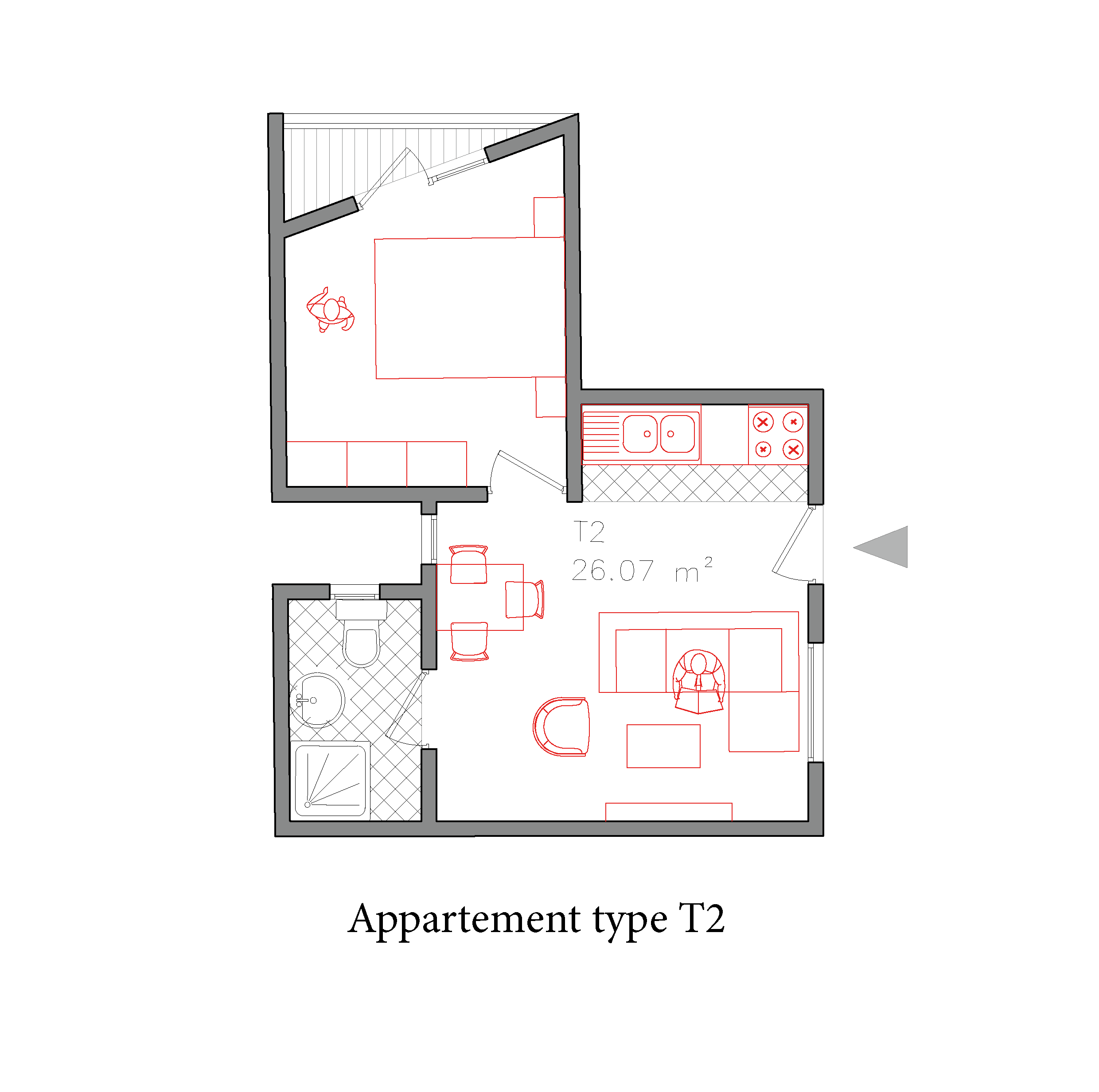 Plan de l'appartement type T2 bis — Habiter autrement à Ouakam
